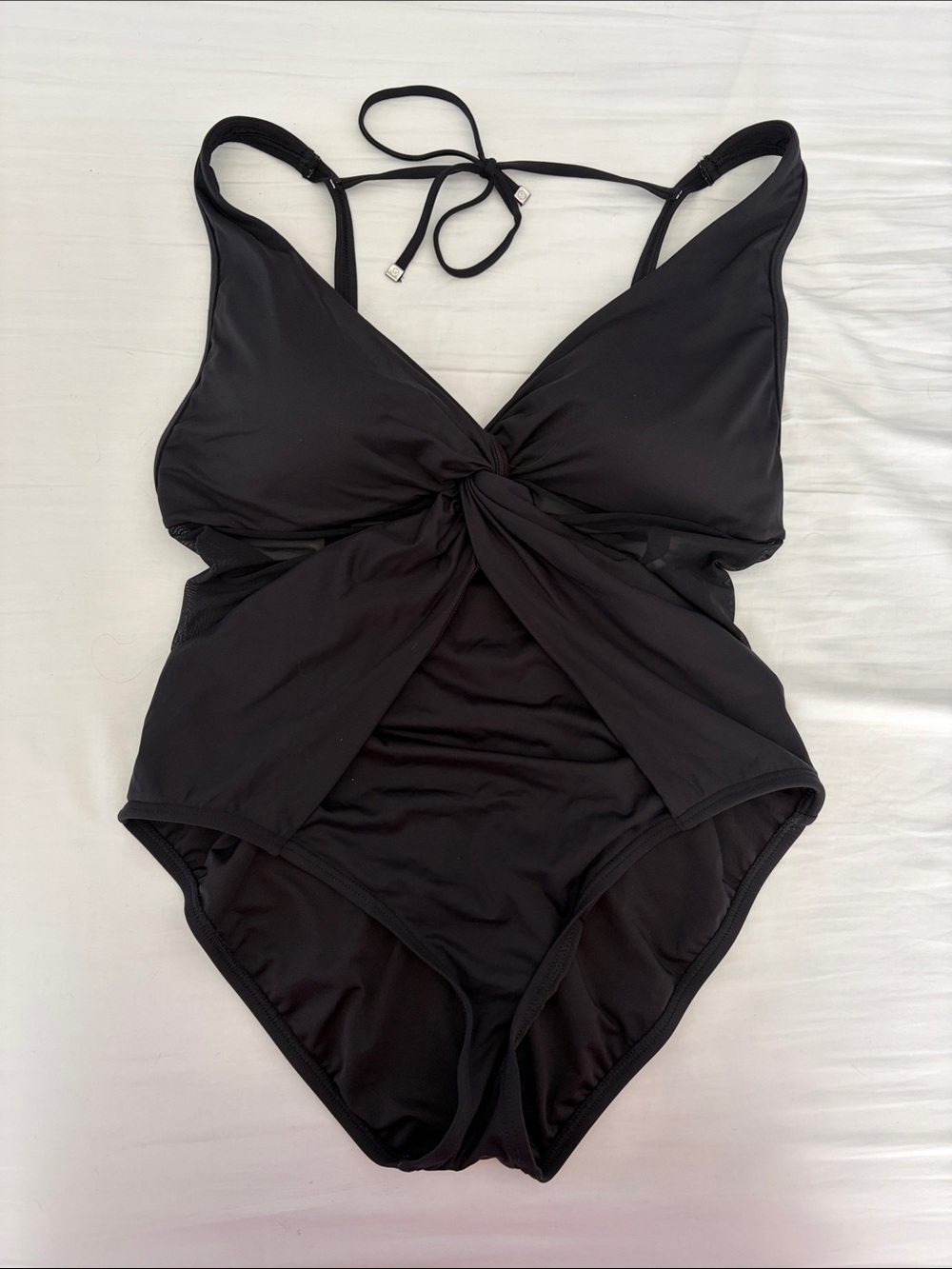 MICHAEL Michael Kors Black Twist-Knot Illusion One-Piece Swimsuit, size 14
